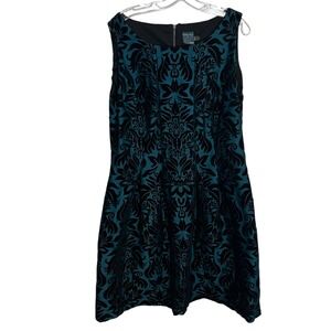 Gabby Skye Velvet Jacquard Dress Green Black Sleeveless Sheath Knee Length Sz 16